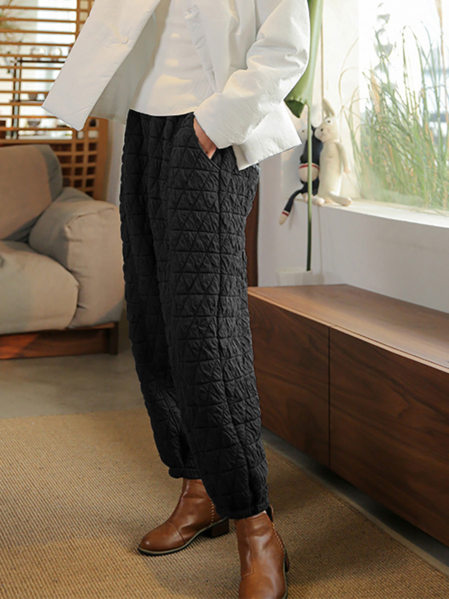 Plus Size Pants - Warm Solid Color, Elastic Waist, Two Pockets - Brand Name - 9