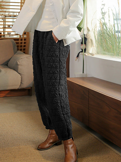 Plus Size Pants - Warm Solid Color, Elastic Waist, Two Pockets - Brand Name - 9