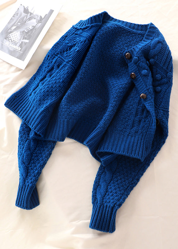 Plus Size Women's Sweater Coat Blue Knit Wool Blend - 1