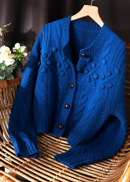 Plus Size Women's Sweater Coat Blue Knit Wool Blend - 2