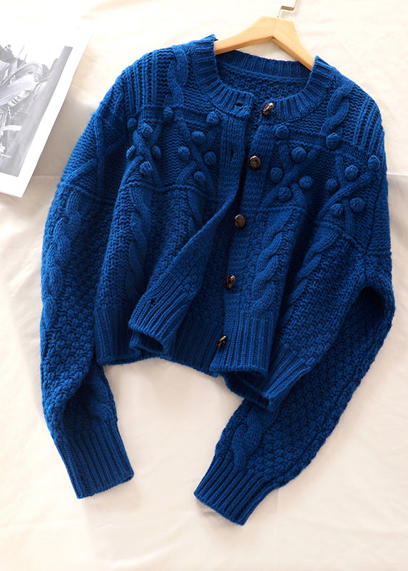 Plus Size Women's Sweater Coat Blue Knit Wool Blend - 3
