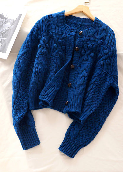 Plus Size Women's Sweater Coat Blue Knit Wool Blend - 3
