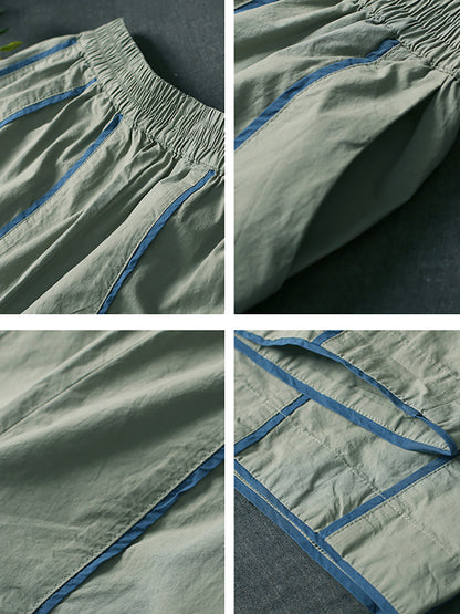 Women's Wide Leg Pants, Casual Colorblock Design, 100% Cotton, Elastic Waist for Comfort - Brand Name - 7