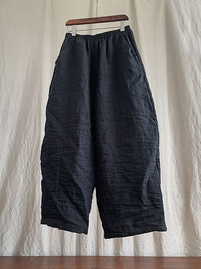 Women's Pants - Plus Size Casual Ankle-Length Linen Pants with Elastic Waist and Pockets - Brand Name - 4