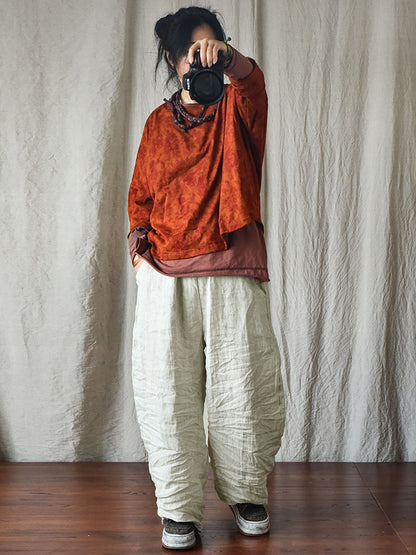 Women's Pants - Plus Size Casual Ankle-Length Linen Pants with Elastic Waist and Pockets - Brand Name - 5