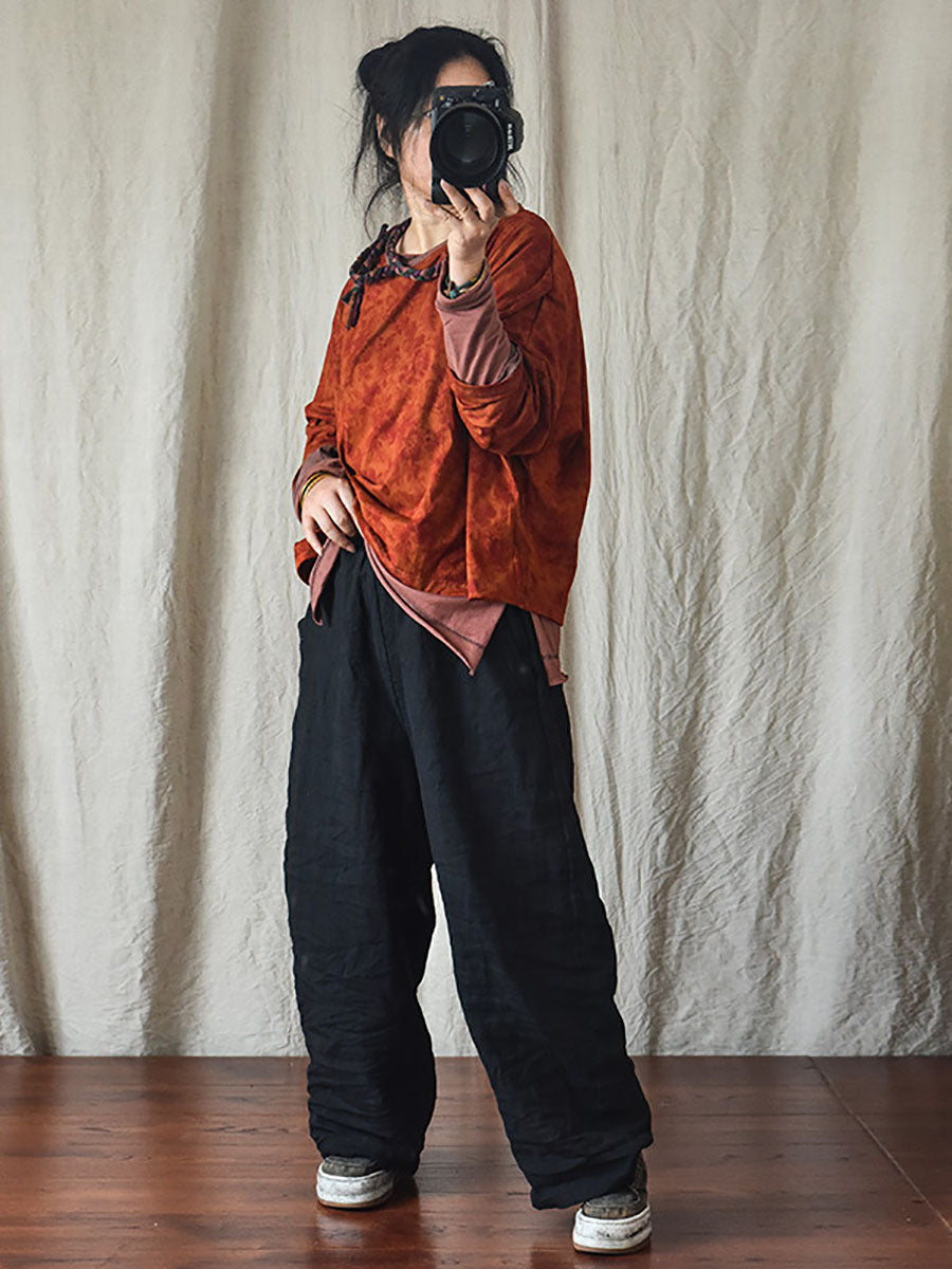 Women's Pants - Plus Size Casual Ankle-Length Linen Pants with Elastic Waist and Pockets - Brand Name - 6