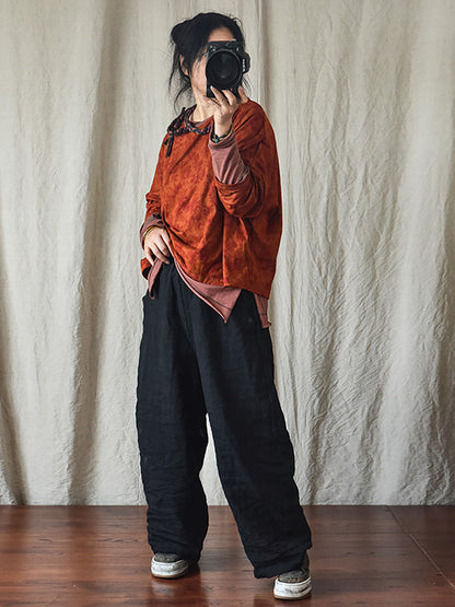 Women's Pants - Plus Size Casual Ankle-Length Linen Pants with Elastic Waist and Pockets - Brand Name - 6