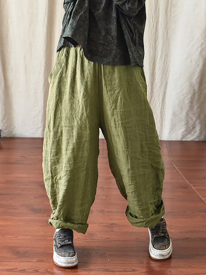 Women's Linen Pants - Plus Size, Elastic Waist, Pockets - Comfortable & Stylish - Brand Name - 3