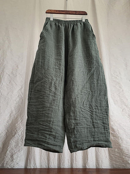 Women's Linen Pants - Plus Size, Elastic Waist, Pockets - Comfortable & Stylish - Brand Name - 10