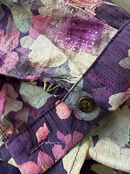 Women's Plus Size Artsy Flower Long Sleeve Shirt, Turn-Down Collar, Lightweight Summer Top - Brand Name - 7