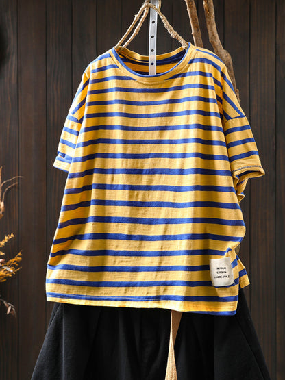 Women's Shirt - Plus Size Casual Colorblock Stripe, O-Neck, Short Sleeves - Brand Name - 5