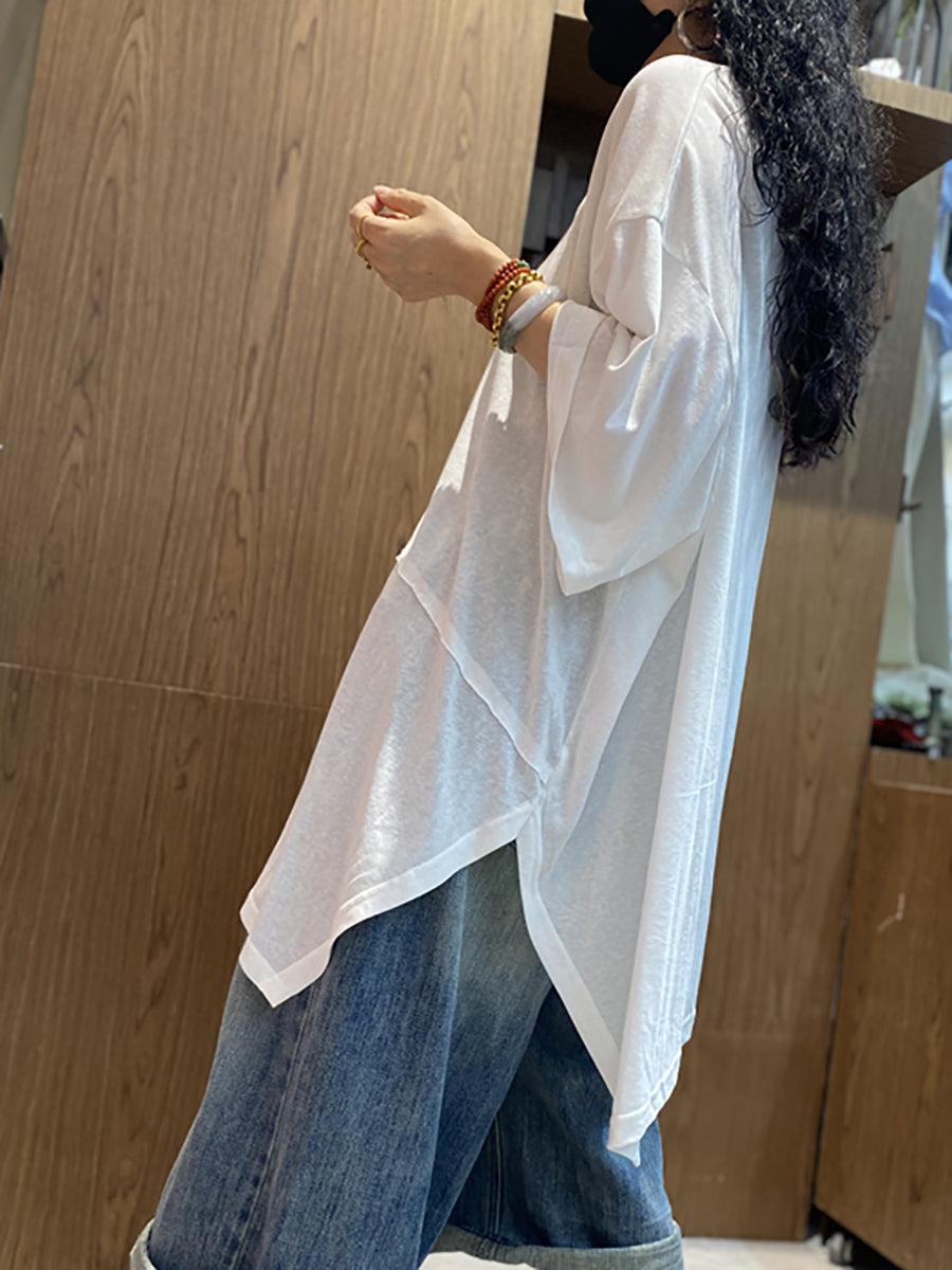 Women's Shirt - Plus Size Casual O-Neck, Irregular Spliced Design, Soft Cotton Blend - Brand Name - 5