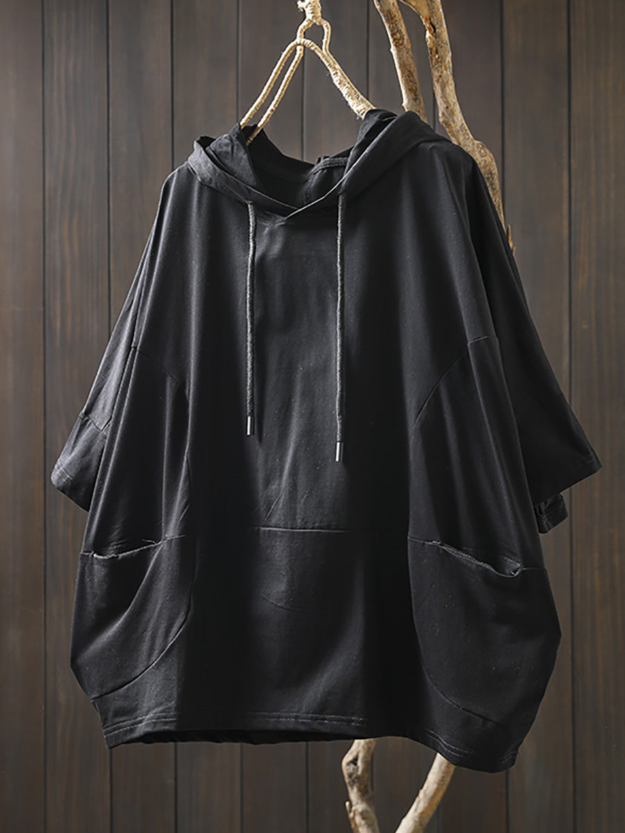 Women's Shirt Plus Size Casual Hooded Cotton Top, Three-Quarter Sleeves, Relaxed Fit - Brand Name - 3