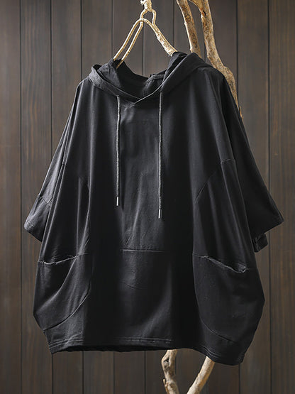 Women's Shirt Plus Size Casual Hooded Cotton Top, Three-Quarter Sleeves, Relaxed Fit - Brand Name - 3