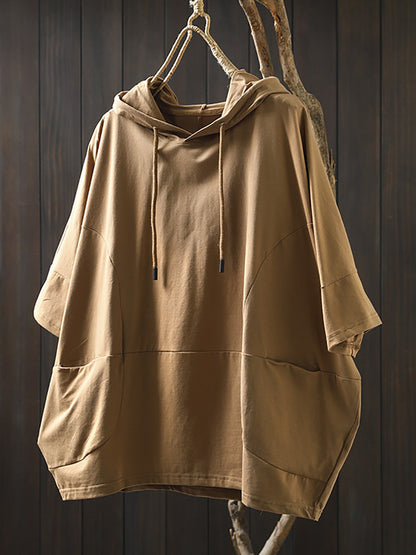 Women's Shirt Plus Size Casual Hooded Cotton Top, Three-Quarter Sleeves, Relaxed Fit - Brand Name - 5