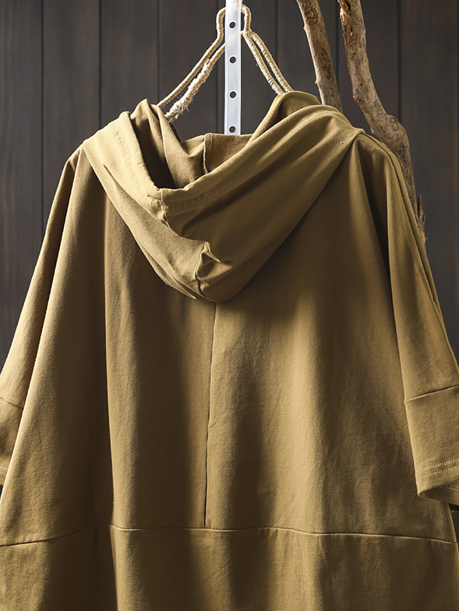 Women's Shirt Plus Size Casual Hooded Cotton Top, Three-Quarter Sleeves, Relaxed Fit - Brand Name - 8