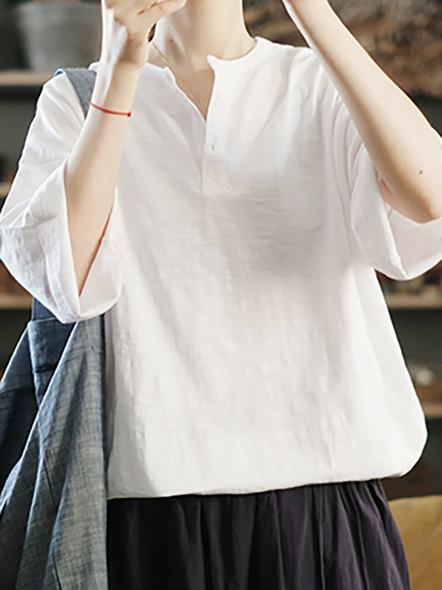 Women's Shirt - Plus Size Casual O-Neck, 100% Cotton Half Sleeve, Stylish Summer Top - Brand - 1