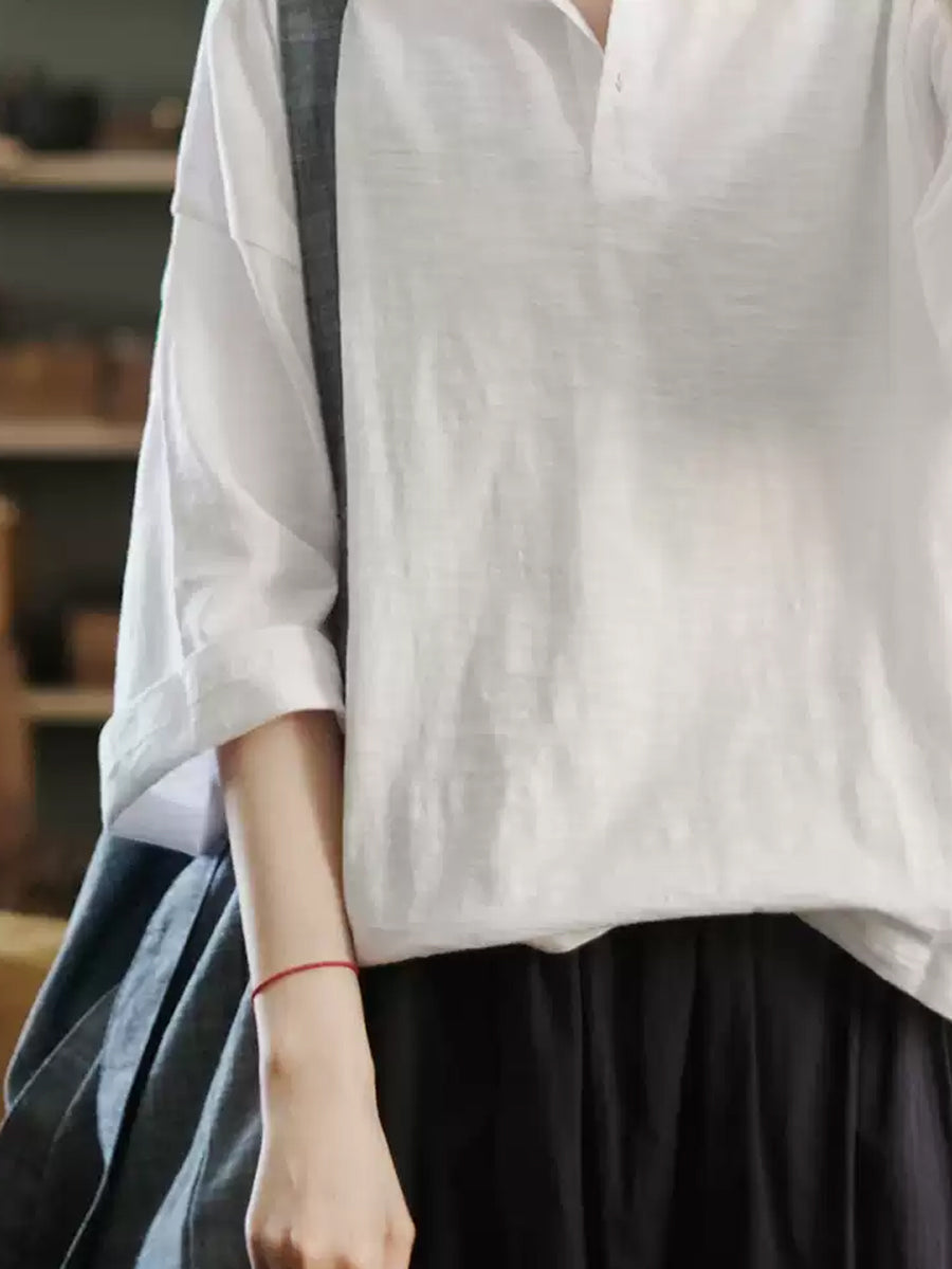 Women's Shirt - Plus Size Casual O-Neck, 100% Cotton Half Sleeve, Stylish Summer Top - Brand - 3