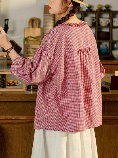 Women's Shirt Plus Size Cotton Top with Lace Collar and Raglan Sleeves - Summer Style - Brand Name - 3