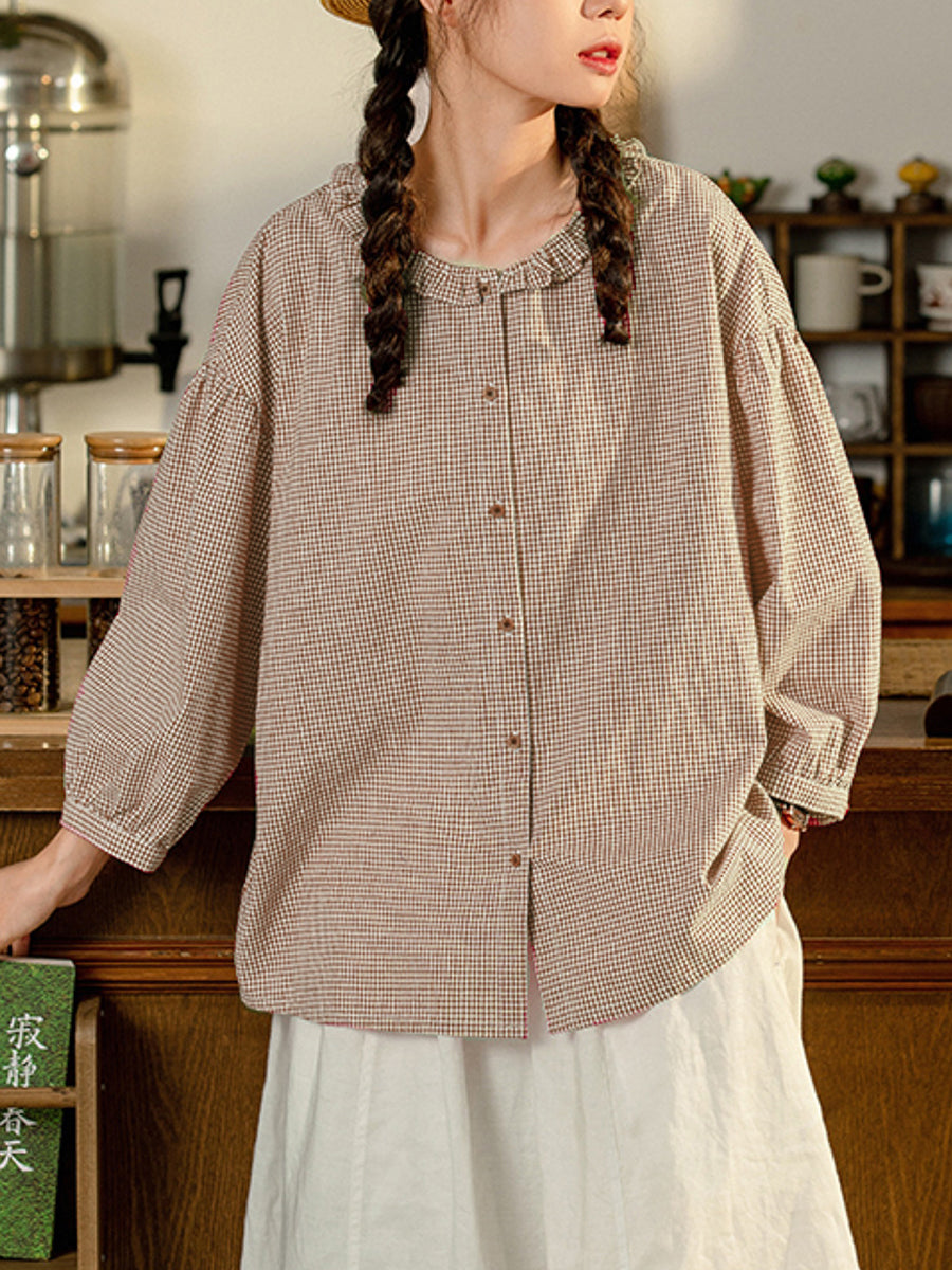 Women's Shirt Plus Size Cotton Top with Lace Collar and Raglan Sleeves - Summer Style - Brand Name - 4