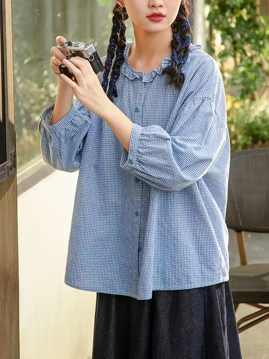 Women's Shirt Plus Size Cotton Top with Lace Collar and Raglan Sleeves - Summer Style - Brand Name - 5