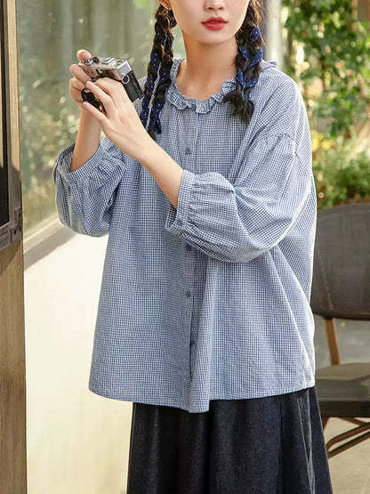 Women's Shirt Plus Size Cotton Top with Lace Collar and Raglan Sleeves - Summer Style - Brand Name - 9