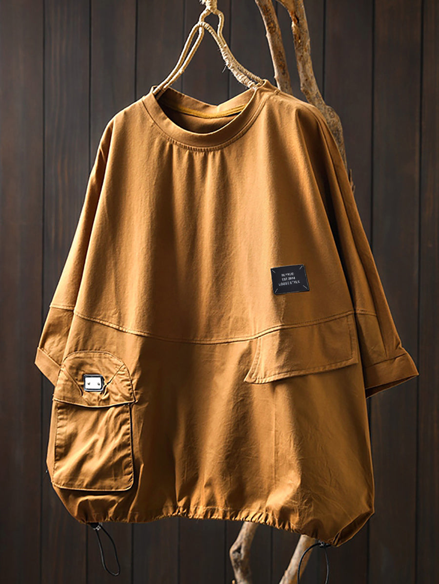 Women's Shirt Plus Size Cotton O-Neck Full Sleeve Retro Style - Comfortable Casual Top - Brand Name - 1