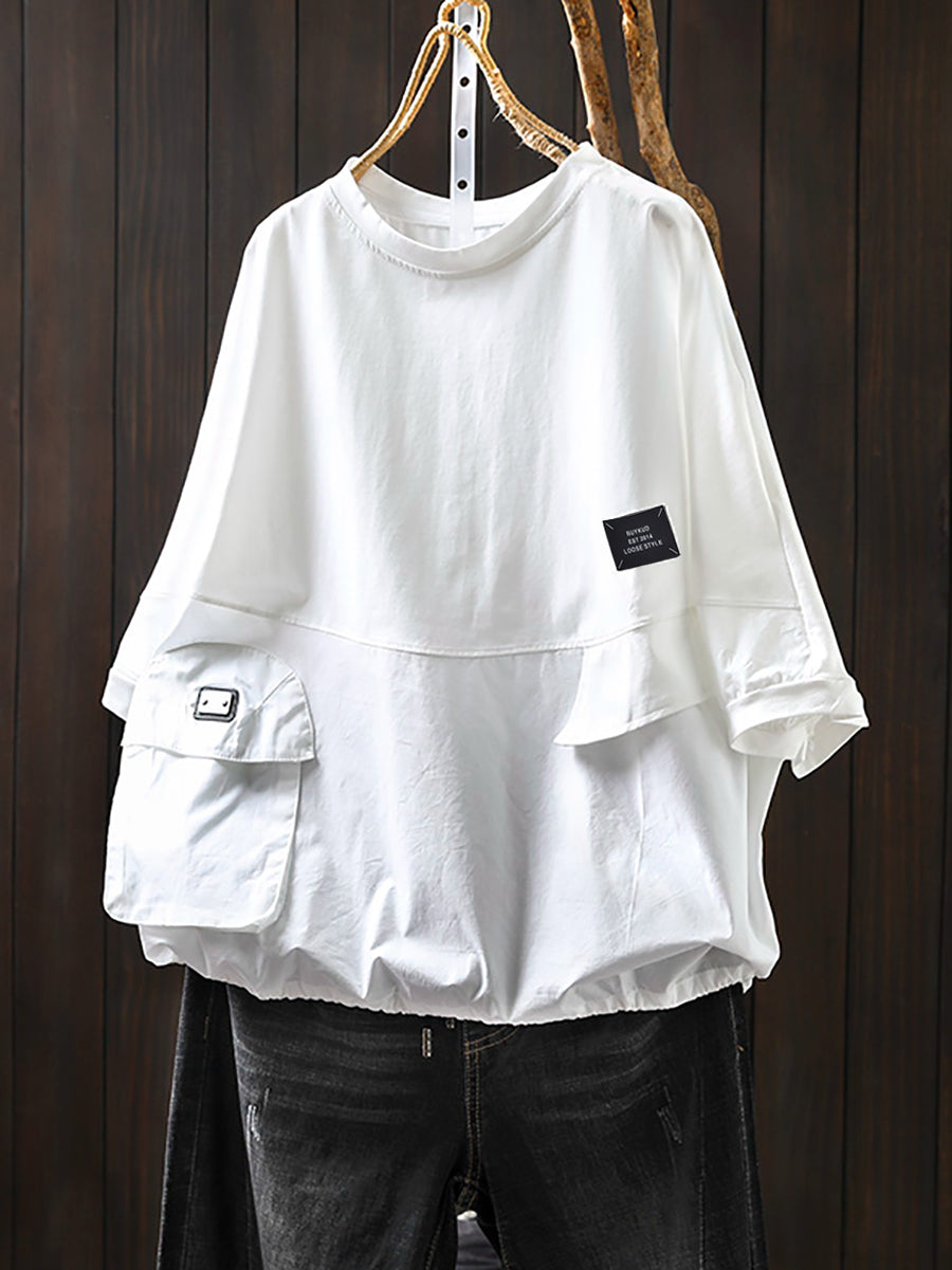 Women's Shirt Plus Size Cotton O-Neck Full Sleeve Retro Style - Comfortable Casual Top - Brand Name - 2