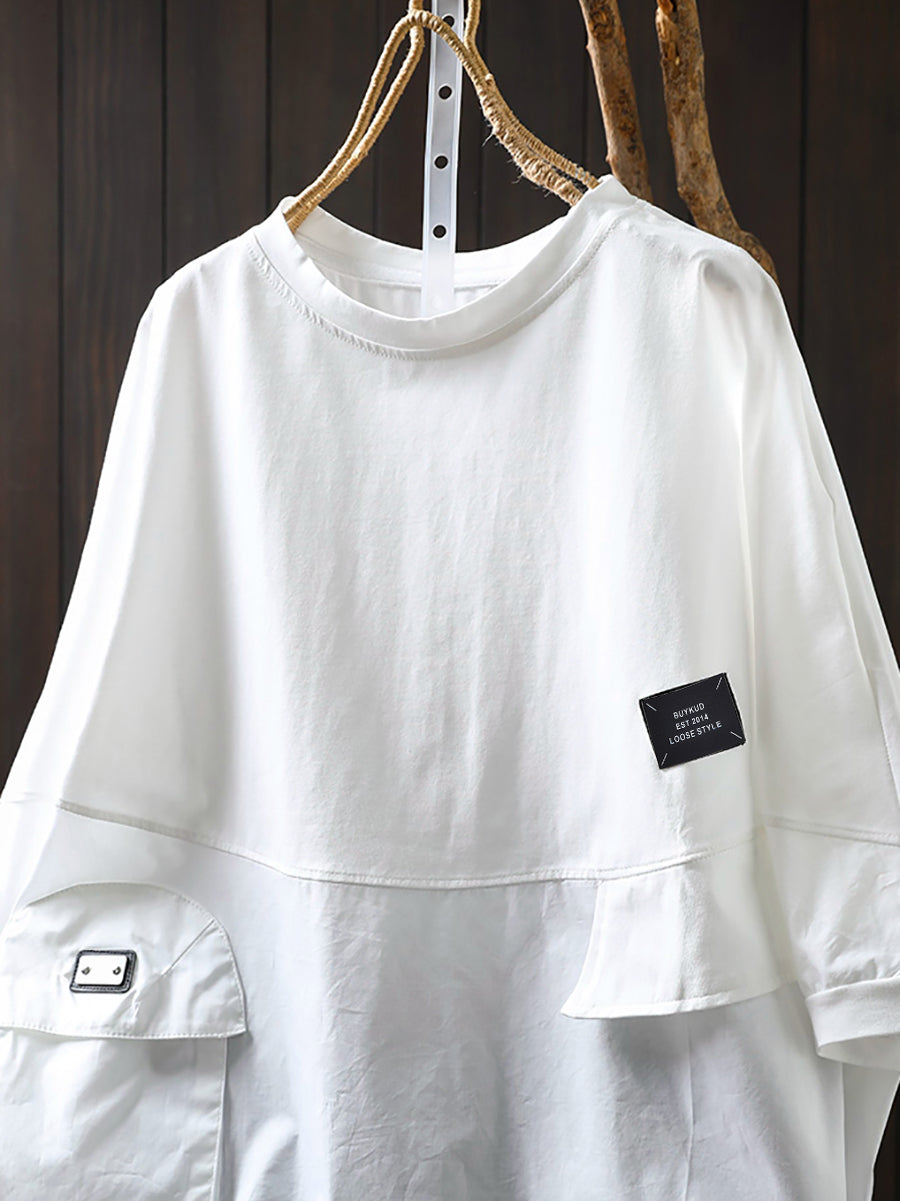 Women's Shirt Plus Size Cotton O-Neck Full Sleeve Retro Style - Comfortable Casual Top - Brand Name - 5