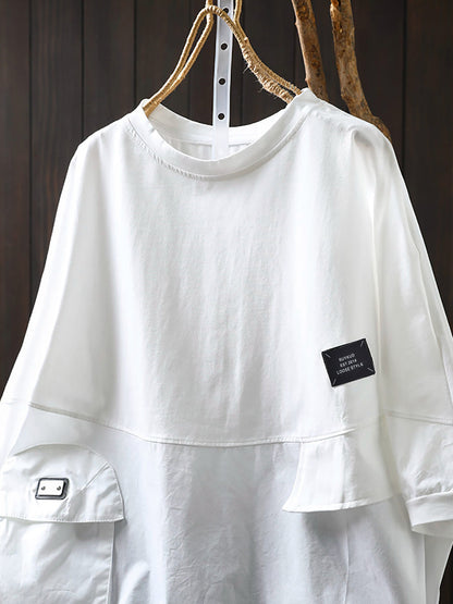 Women's Shirt Plus Size Cotton O-Neck Full Sleeve Retro Style - Comfortable Casual Top - Brand Name - 5