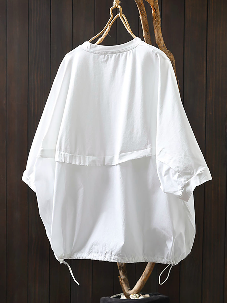 Women's Shirt Plus Size Cotton O-Neck Full Sleeve Retro Style - Comfortable Casual Top - Brand Name - 6