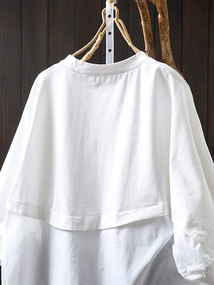 Women's Shirt Plus Size Cotton O-Neck Full Sleeve Retro Style - Comfortable Casual Top - Brand Name - 7