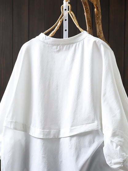 Women's Shirt Plus Size Cotton O-Neck Full Sleeve Retro Style - Comfortable Casual Top - Brand Name - 7