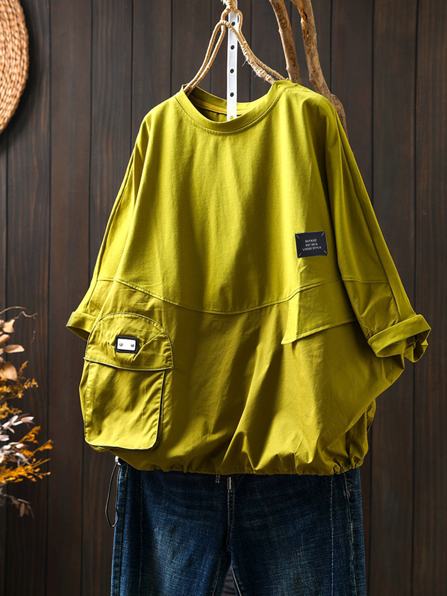 Women's Shirt Plus Size Cotton O-Neck Full Sleeve Retro Style - Comfortable Casual Top - Brand Name - 8