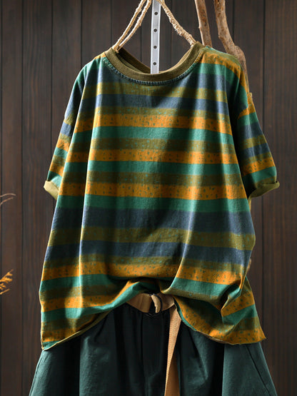 Plus Size Shirt for Women - Retro Colorblock Design, Short Sleeve, 100% Cotton - Summer Top - 2