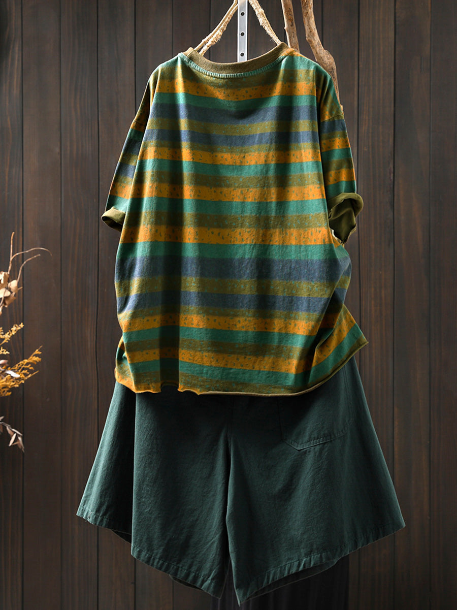 Plus Size Shirt for Women - Retro Colorblock Design, Short Sleeve, 100% Cotton - Summer Top - 5