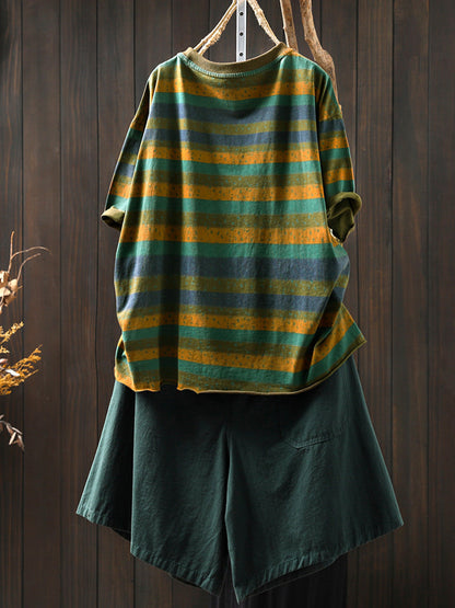 Plus Size Shirt for Women - Retro Colorblock Design, Short Sleeve, 100% Cotton - Summer Top - 5