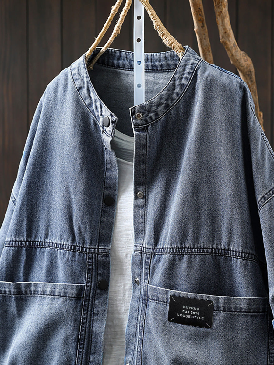 Women's Shirt - Plus Size Denim, Retro Style, Short Raglan Sleeves - Brand Name - 3