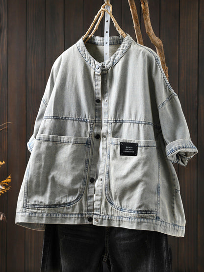 Women's Shirt - Plus Size Denim, Retro Style, Short Raglan Sleeves - Brand Name - 5