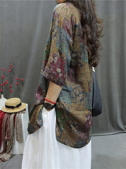 Women's Shirt - Plus Size, Retro V-Neck, Lightweight Ramie - Stylish Summer Blouse by [Brand Name] - 6