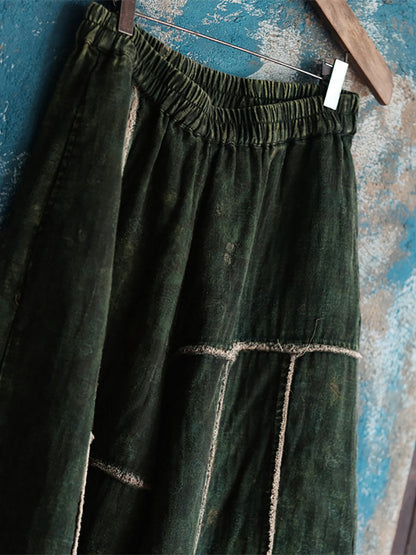 Women's Wide Leg Pants, Cotton, Elastic Waist, Spliced Pattern, Pockets - Brand Name - 4