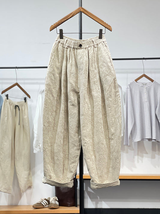 Loose Pants for Women - Vintage Jacquard Pattern, Wide-Leg Design, Elastic Waist - Plus Size by [Brand Name] - 1