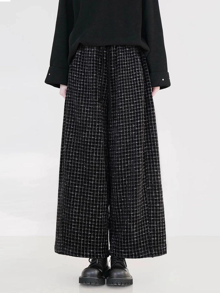 Plus Size Fleece-Lined Straight Pants, Vintage Plaid, Elastic Waist, Ankle Length - Women's Retro Style - 1