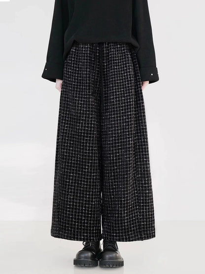 Plus Size Fleece-Lined Straight Pants, Vintage Plaid, Elastic Waist, Ankle Length - Women's Retro Style - 1