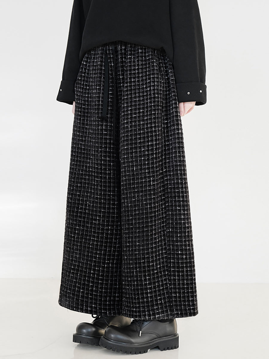 Plus Size Fleece-Lined Straight Pants, Vintage Plaid, Elastic Waist, Ankle Length - Women's Retro Style - 3