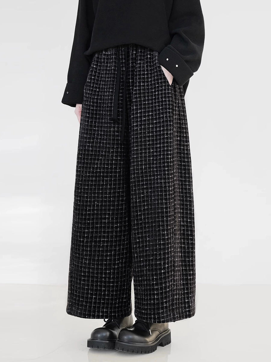 Plus Size Fleece-Lined Straight Pants, Vintage Plaid, Elastic Waist, Ankle Length - Women's Retro Style - 4