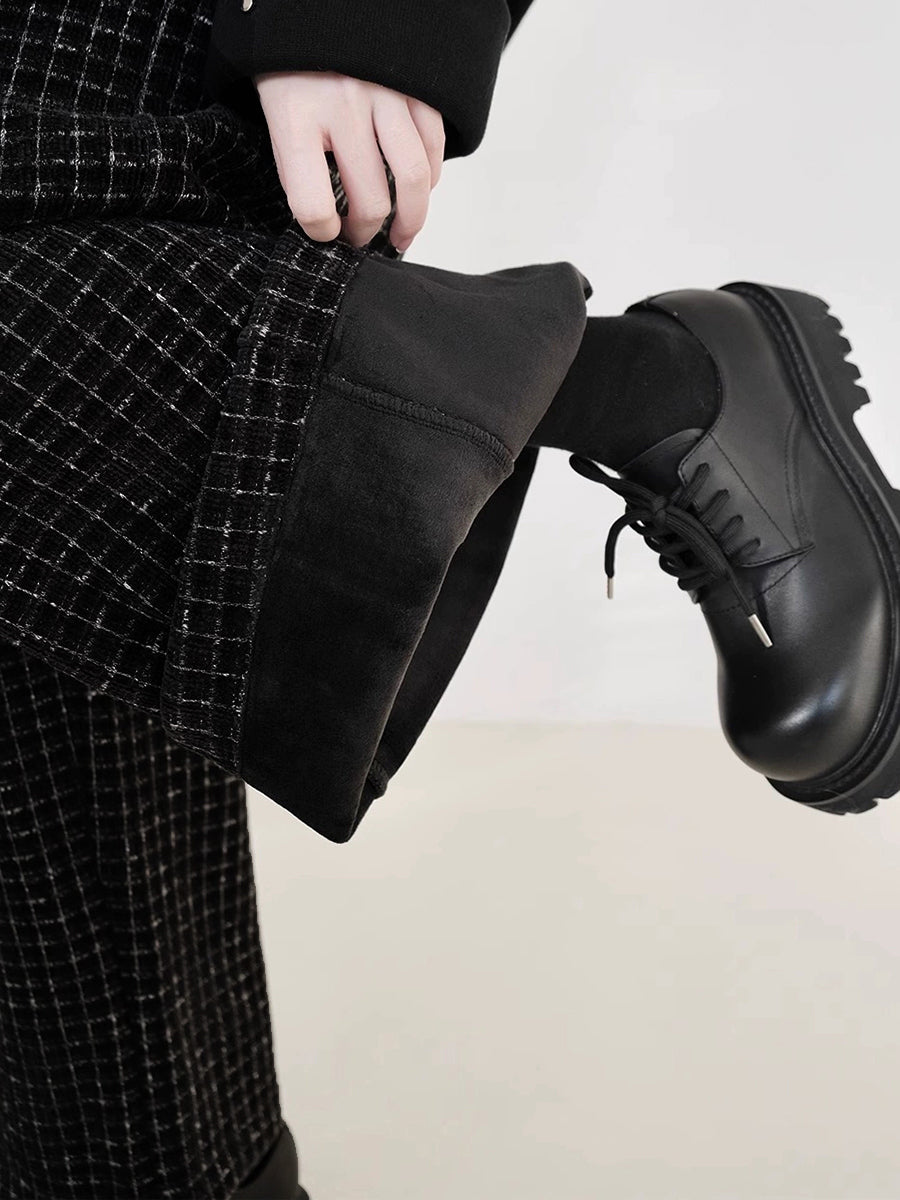 Plus Size Fleece-Lined Straight Pants, Vintage Plaid, Elastic Waist, Ankle Length - Women's Retro Style - 6