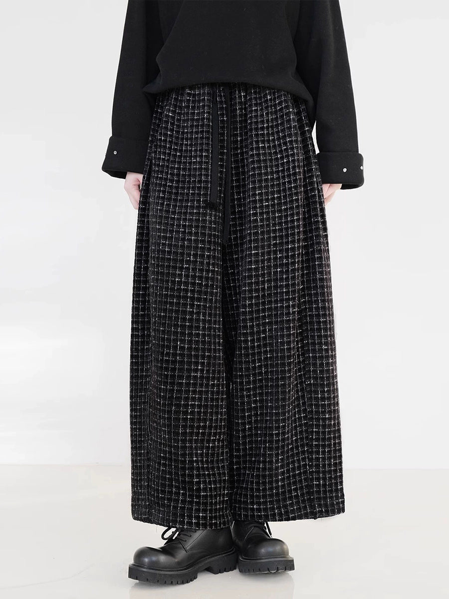 Plus Size Fleece-Lined Straight Pants, Vintage Plaid, Elastic Waist, Ankle Length - Women's Retro Style - 7