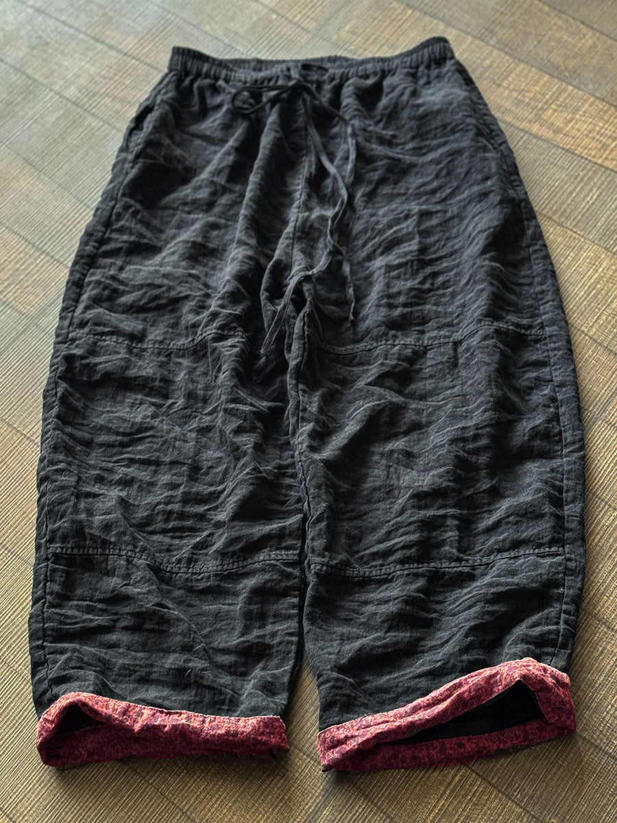 Women's Pants - Plus Size Wide Leg Linen Pants, Vintage Style, Elastic Waist for Comfort - Brand Name - 2