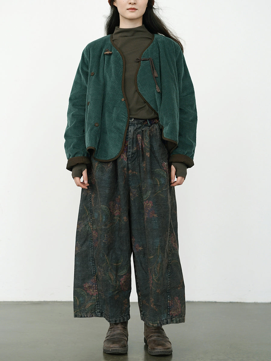 Wide Leg Pants Women - Retro Flower Design, Elastic Waist, Comfortable Fit - Brand Name - 5